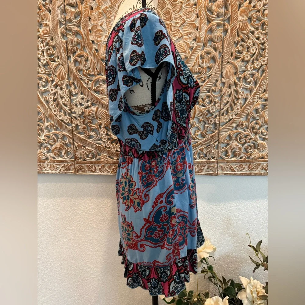 One World Blue & Pink Babydoll, Embroidered chest Top, Loose Boho Chic- size L - Picture 7 of 14